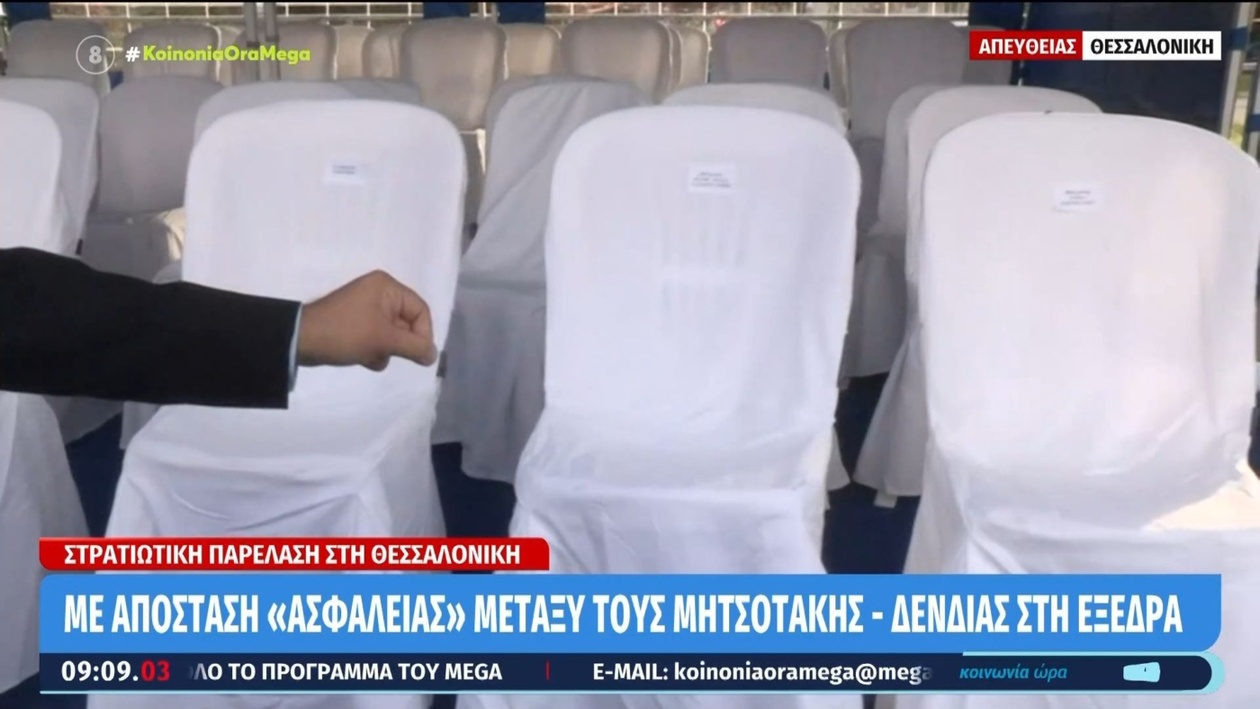 Ο Κυριάκος Μητσοτάκης κρατά απόσταση από τον Νίκο Δένδια στην εξέδρα της παρέλασης