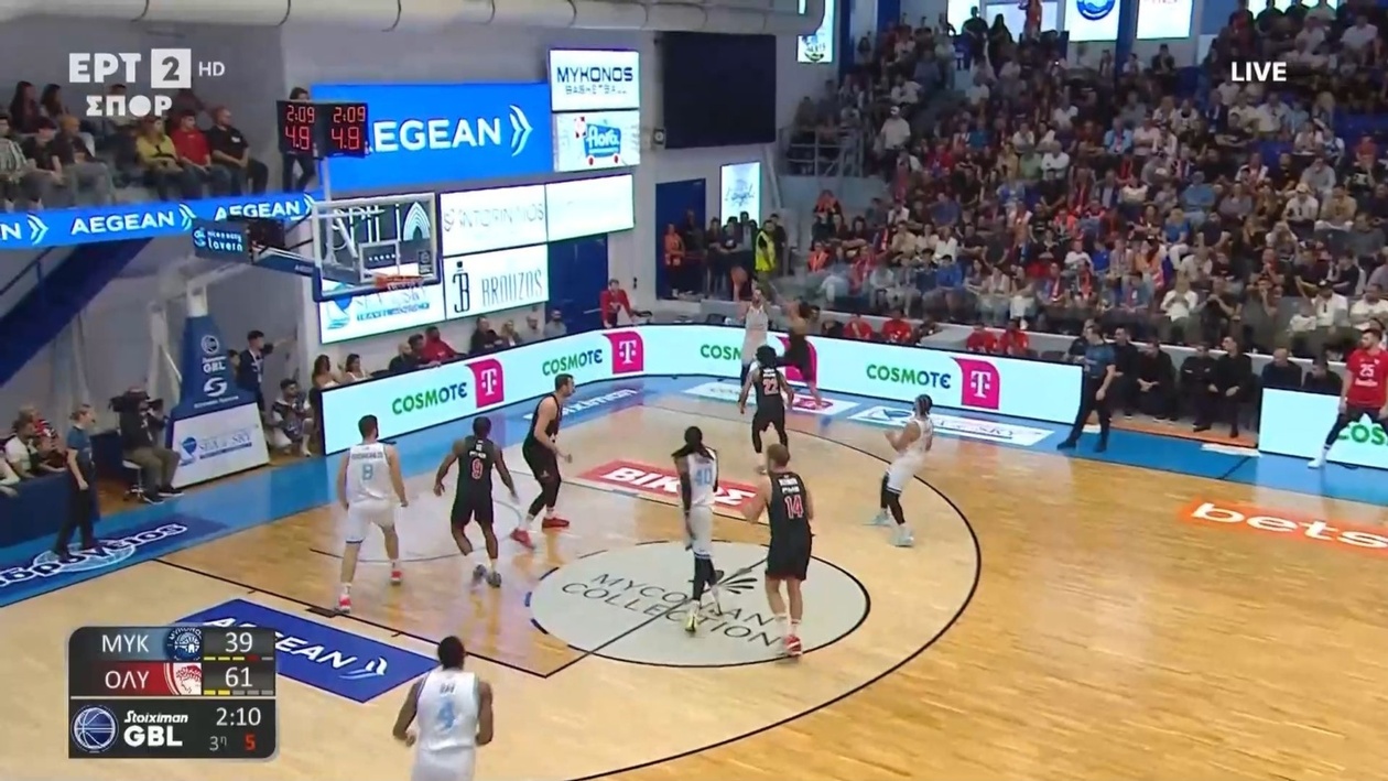 Η Μύκονος απέναντι στον Ολυμπιακό με τρίποντο του Βαγγέλη Μάντζαρη