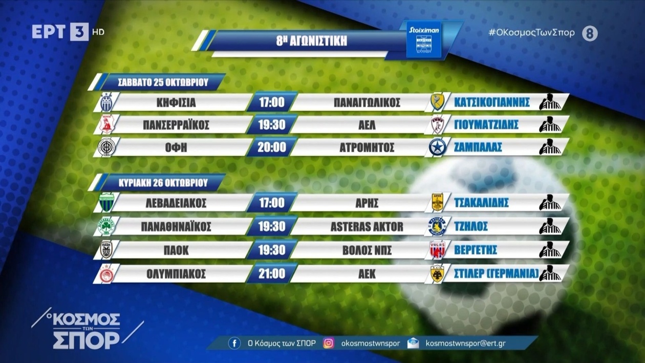 Αποκαλύφθηκε το Πρόγραμμα και οι Διαιτητές της 8ης Αγωνιστικής της Super League