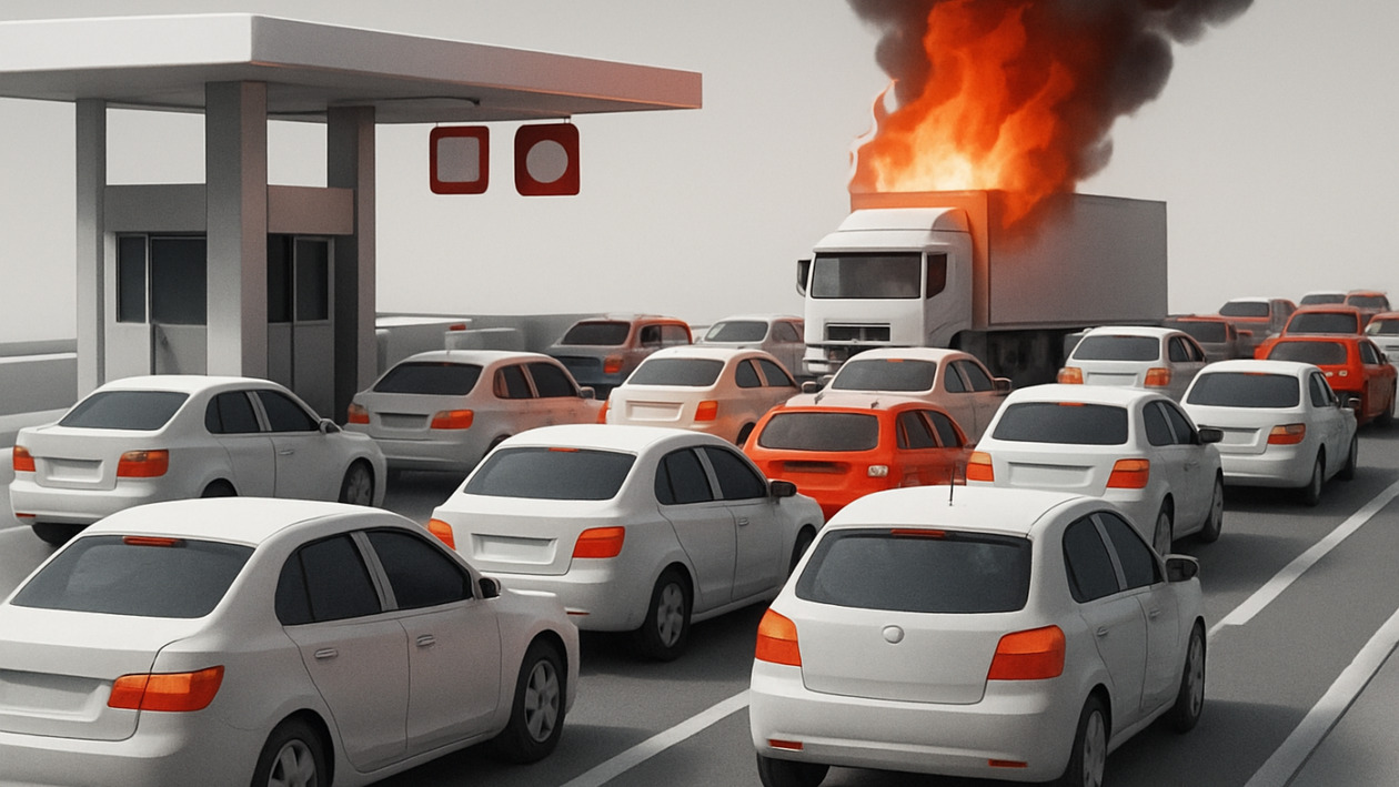 Διακοπή κυκλοφορίας στα διόδια Αφιδνών: Φωτιά σε φορτηγό στην Εθνική Οδό