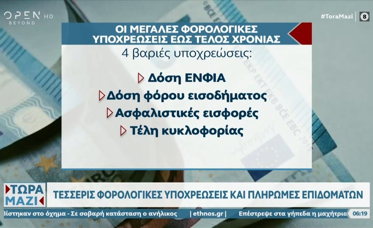 Οι βασικές φορολογικές υποχρεώσεις έως τέλη του έτους
