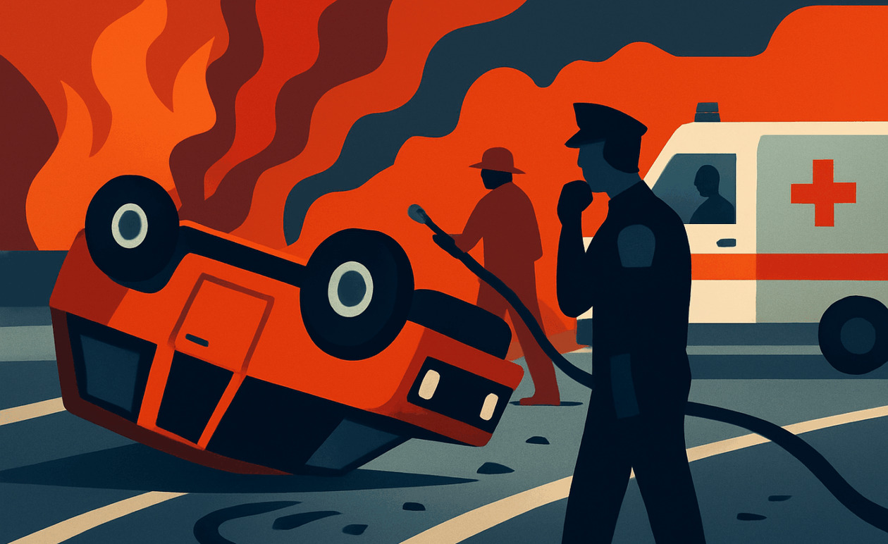 Λαμία: Τροχαίο με ανατροπή τζιπ στον Ε65 λόγω φωτιάς και μειωμένης ορατότητας