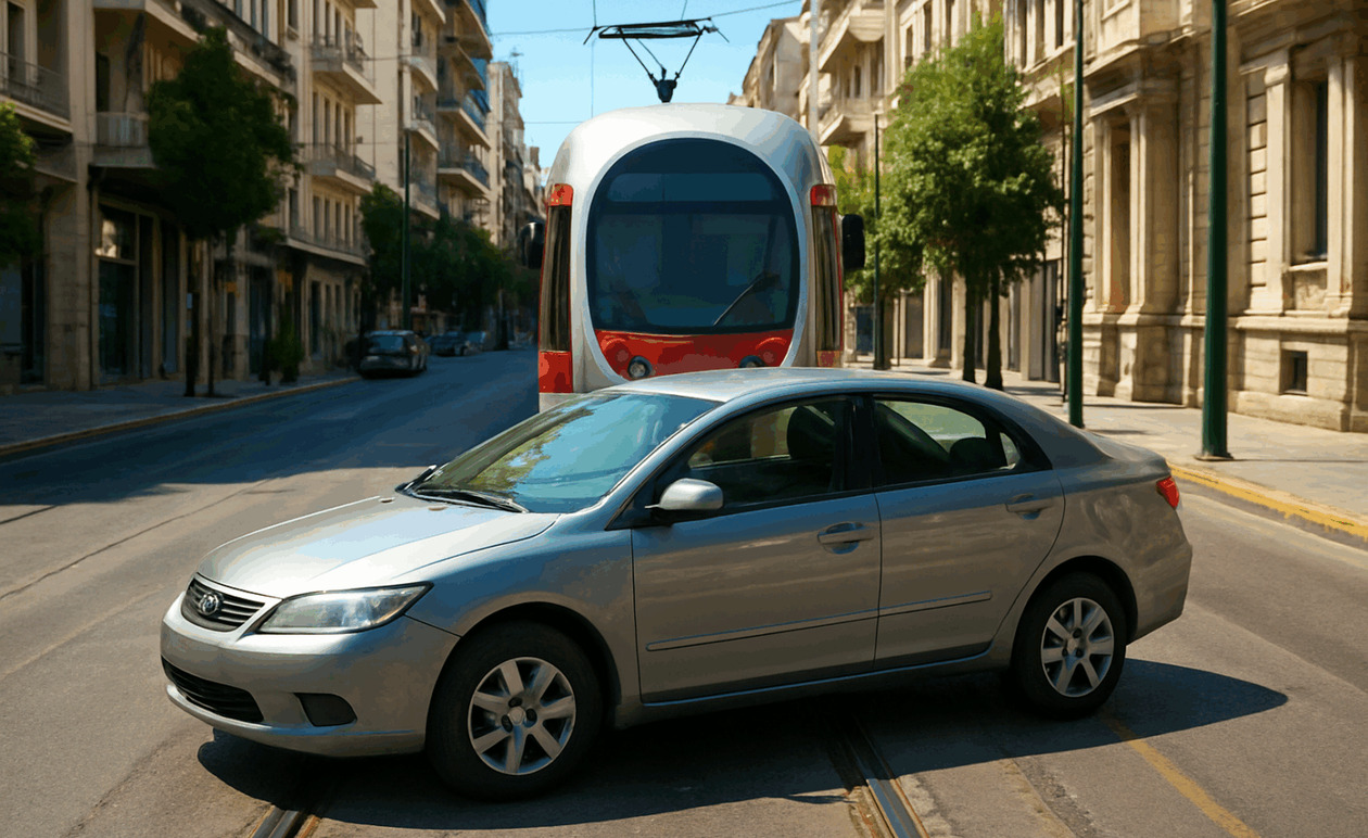 Συνελήφθη 28χρονος που στάθμευσε το αυτοκίνητό του πάνω στις ράγες του τραμ