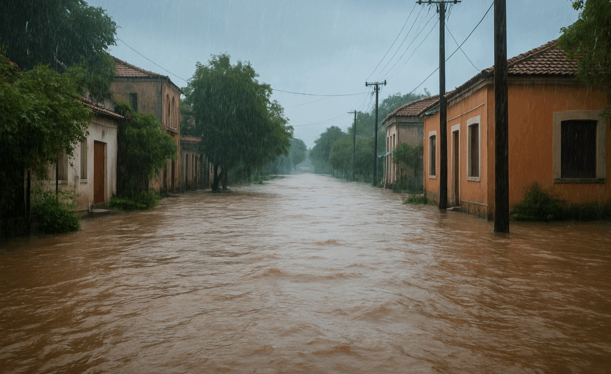 Ισχυρή νεροποντή στη Λέσβο — Σχολεία στη Δυτική Λέσβο κλειστά