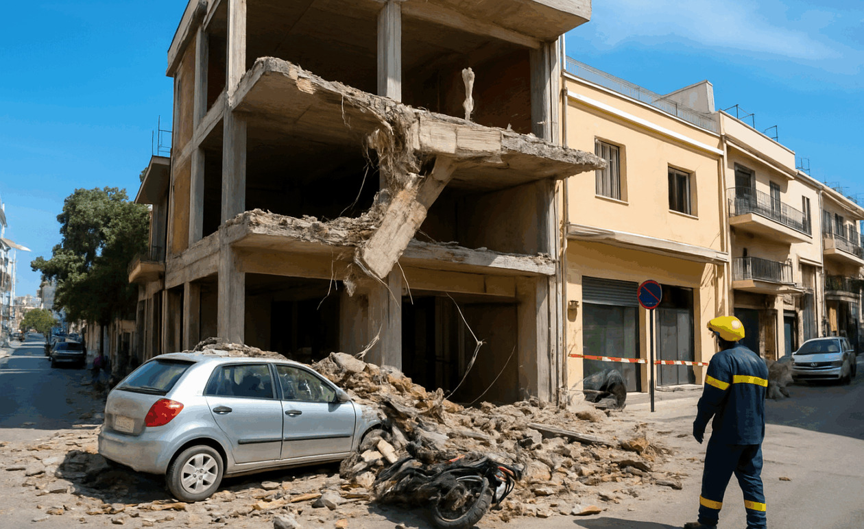 Πτώση μπαλκονιού στα Χανιά της Ελλάδας — χωρίς τραυματίες