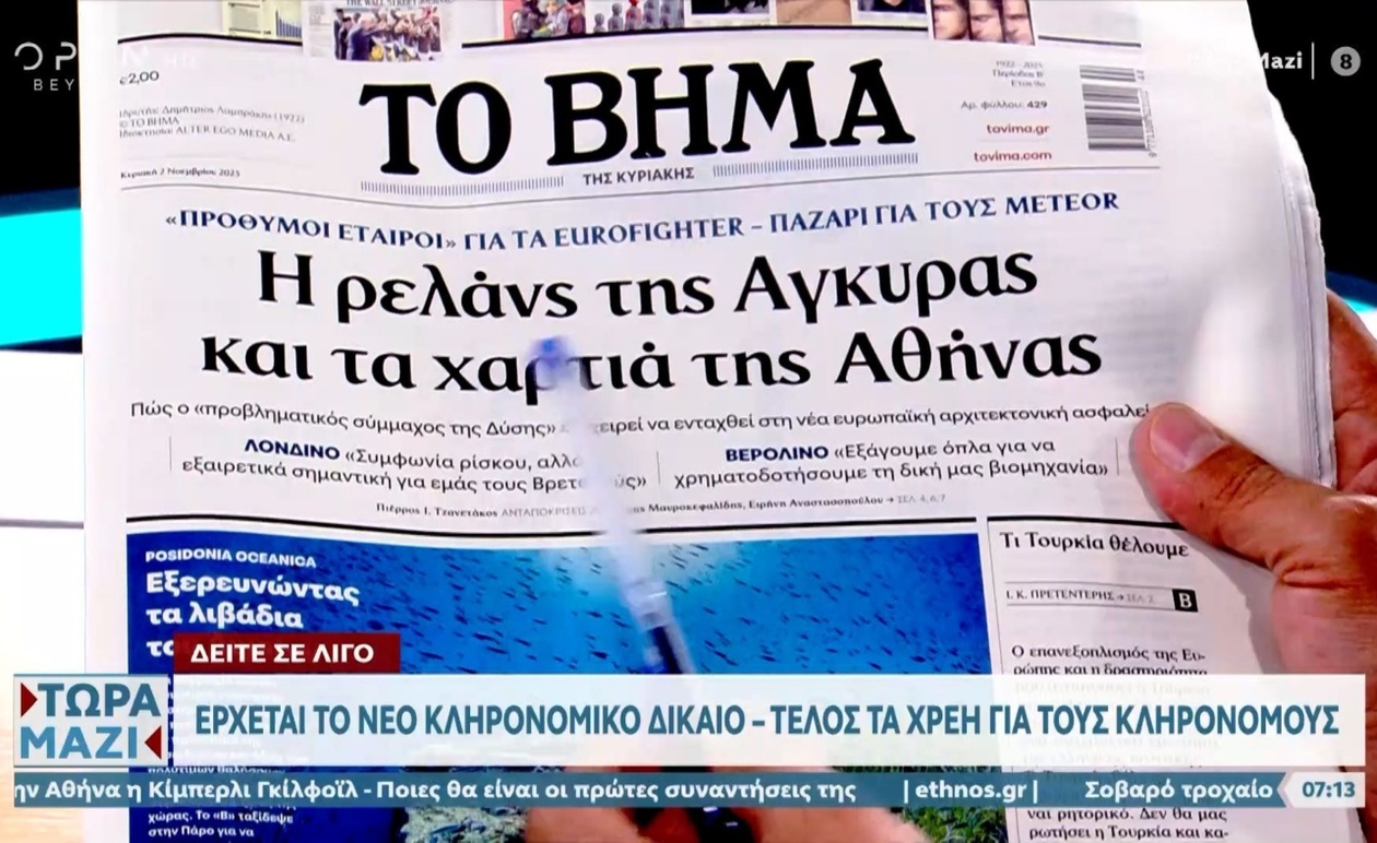 Πρωτοσέλιδα εφημερίδων 2 Νοεμβρίου 2025
