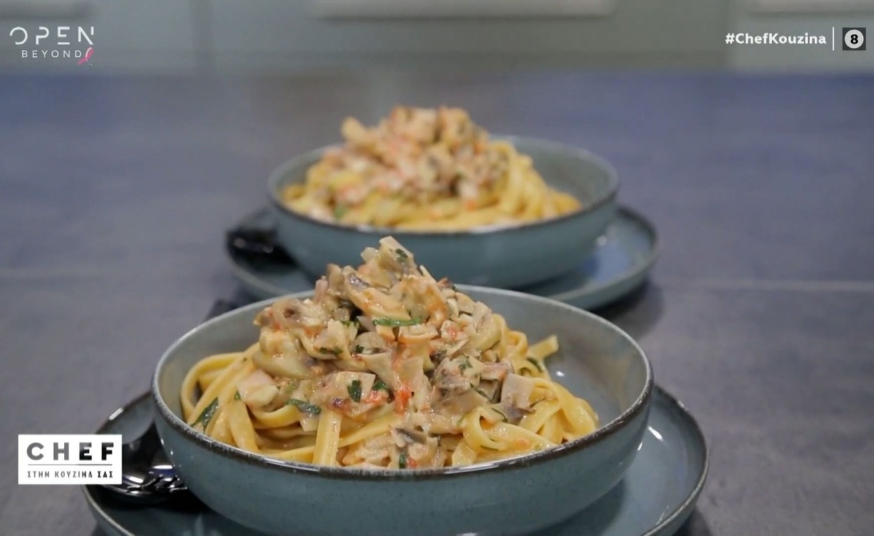 Μια πρόταση γρήγορου φετουτσίνι με ζαμπόν μανιτάρια