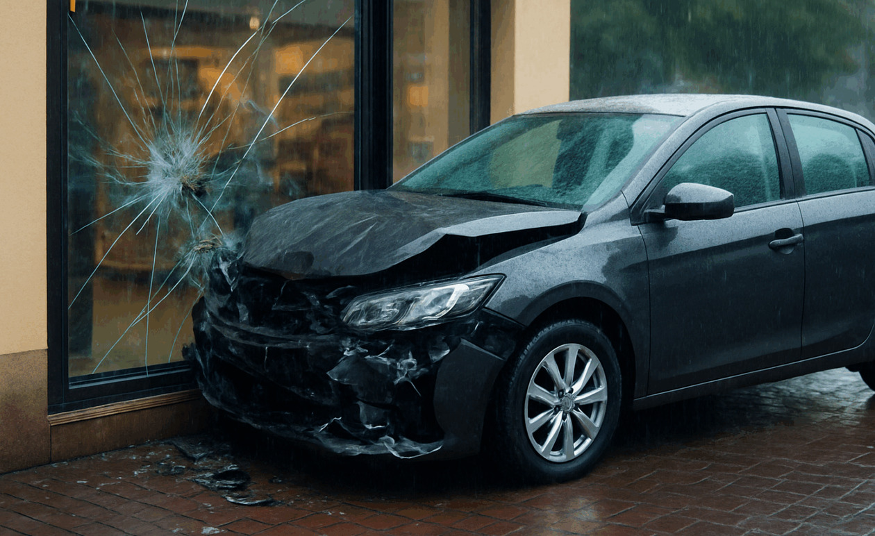 Ένα αυτοκίνητο συγκρούστηκε με τη βιτρίνα ενός καταστήματος στο Ηράκλειο