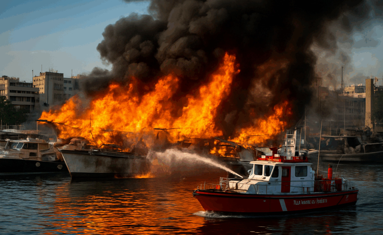 Φωτιά σε σκάφη στην Ακτή Θεμιστοκλέους του Πειραιά