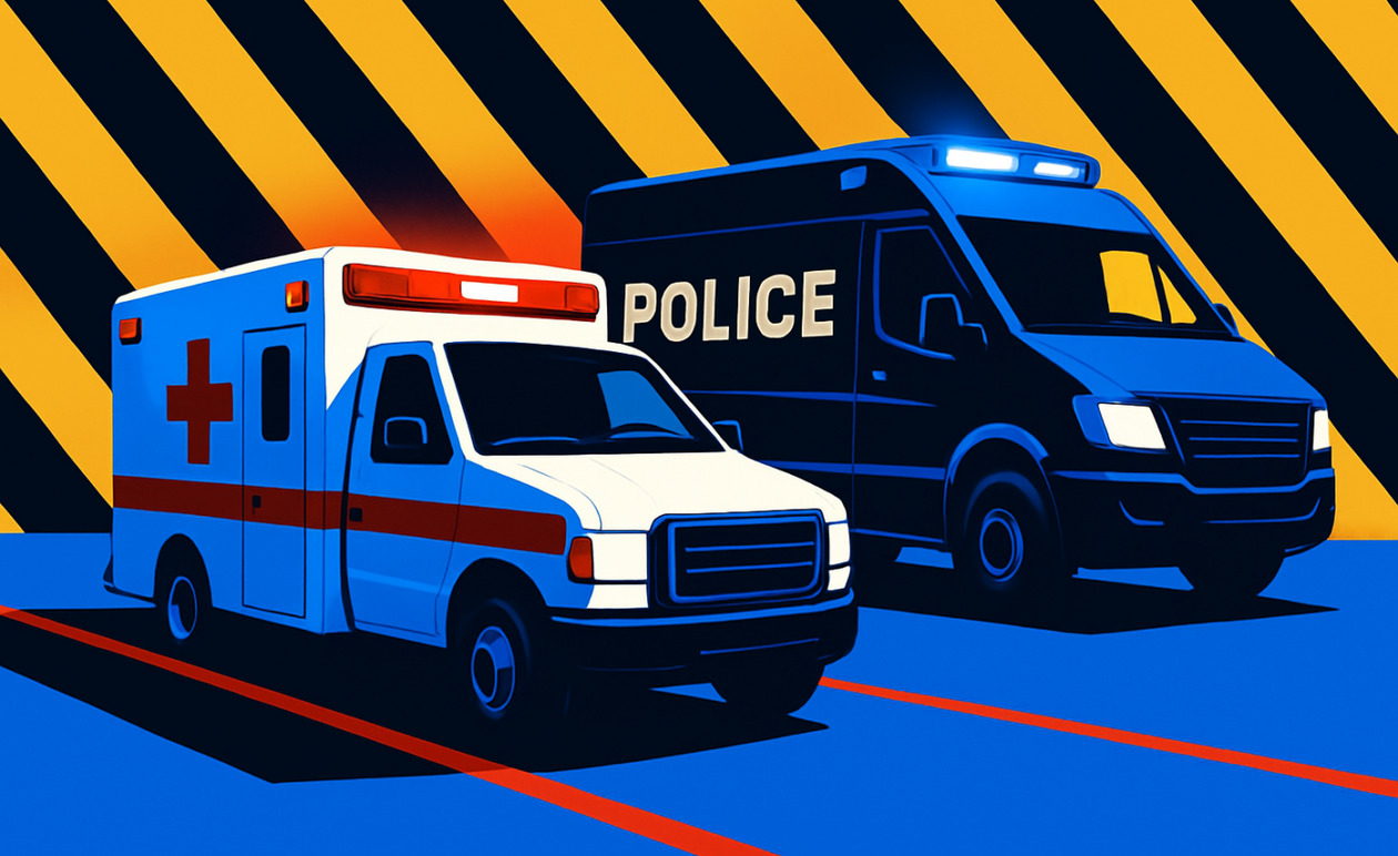 Τροχαίο στον Πλατύκαμπο: Ασθενοφόρο προσέκρουσε σε κλούβα της Αστυνομίας