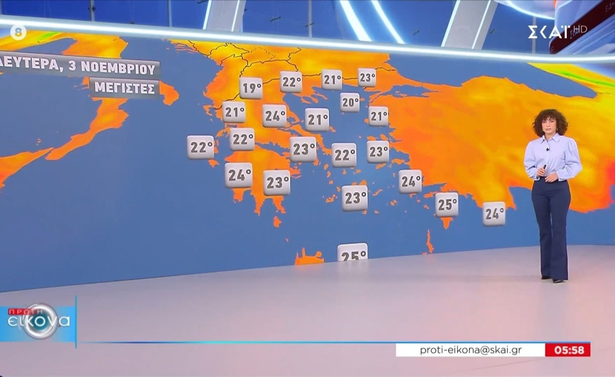 Πρόγνωση καιρού της Ματίνας Μπέρου για τη Δευτέρα 3 Νοεμβρίου
