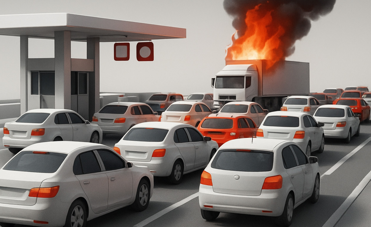 Διακοπή κυκλοφορίας στα διόδια Αφιδνών: Φωτιά σε φορτηγό στην Εθνική Οδό