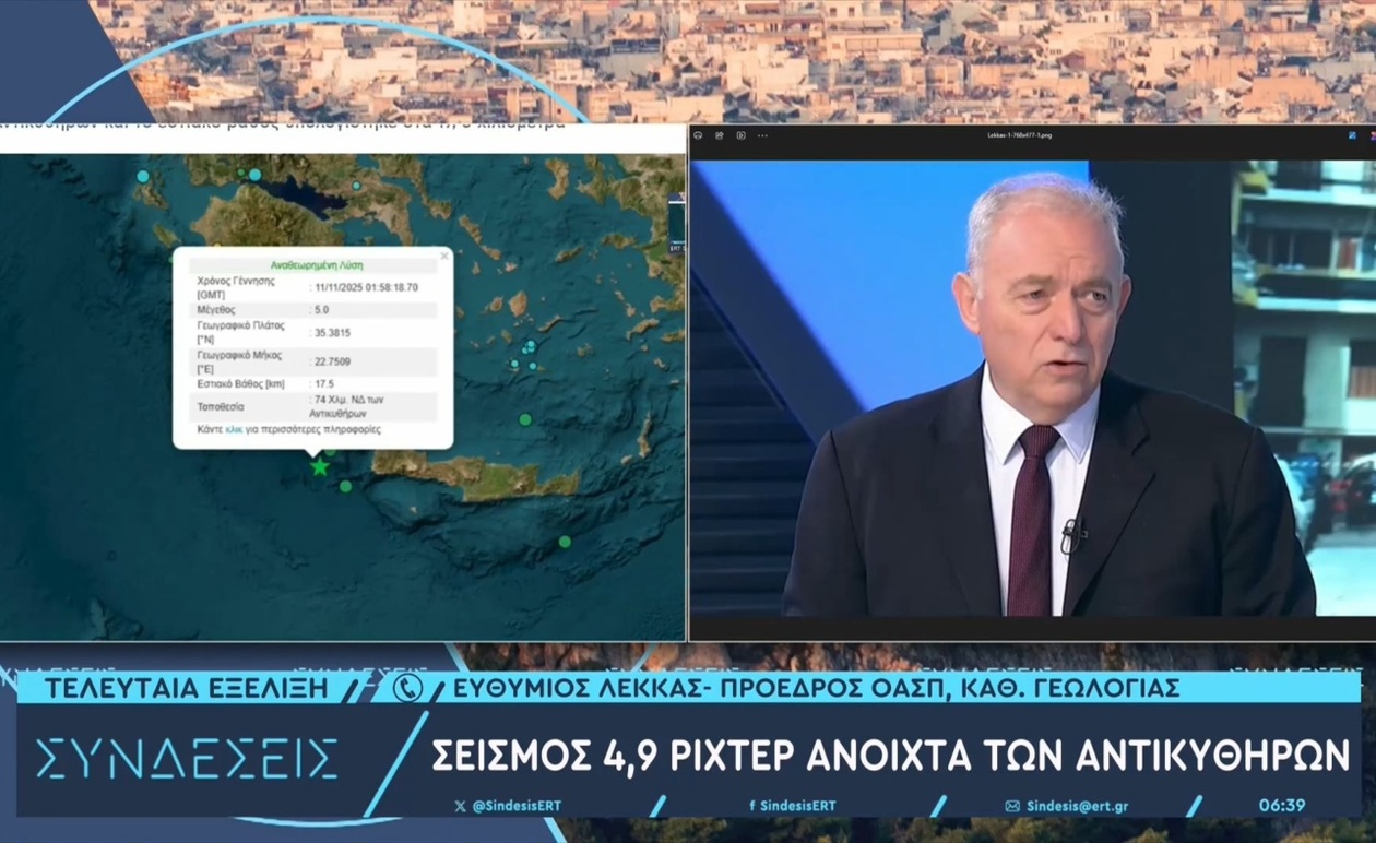 Δεν υπάρχει λόγος ανησυχίας για τον σεισμό ανοιχτά των Αντικυθήρων