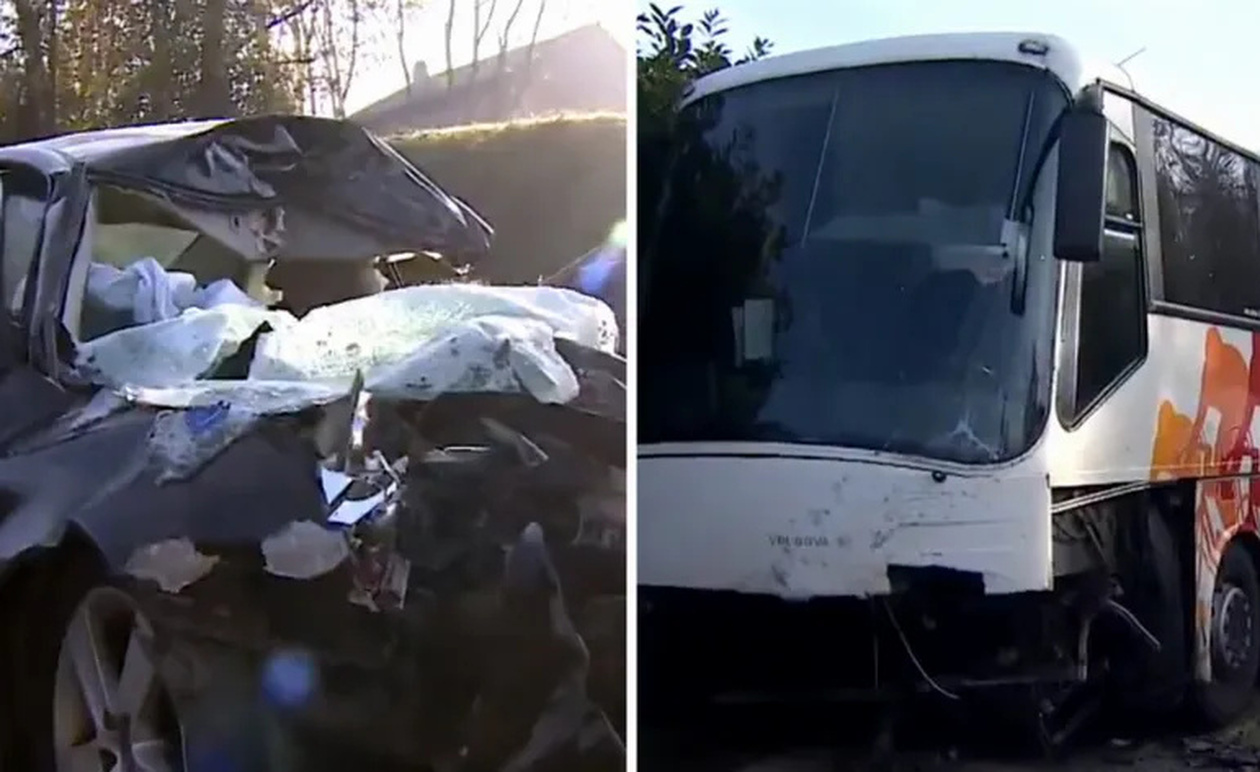 Σφοδρή σύγκρουση BMW με σχολικό λεωφορείο που μετέφερε 50 μαθητές – Πέθανε ακαριαία ο οδηγός του αυτοκινήτου