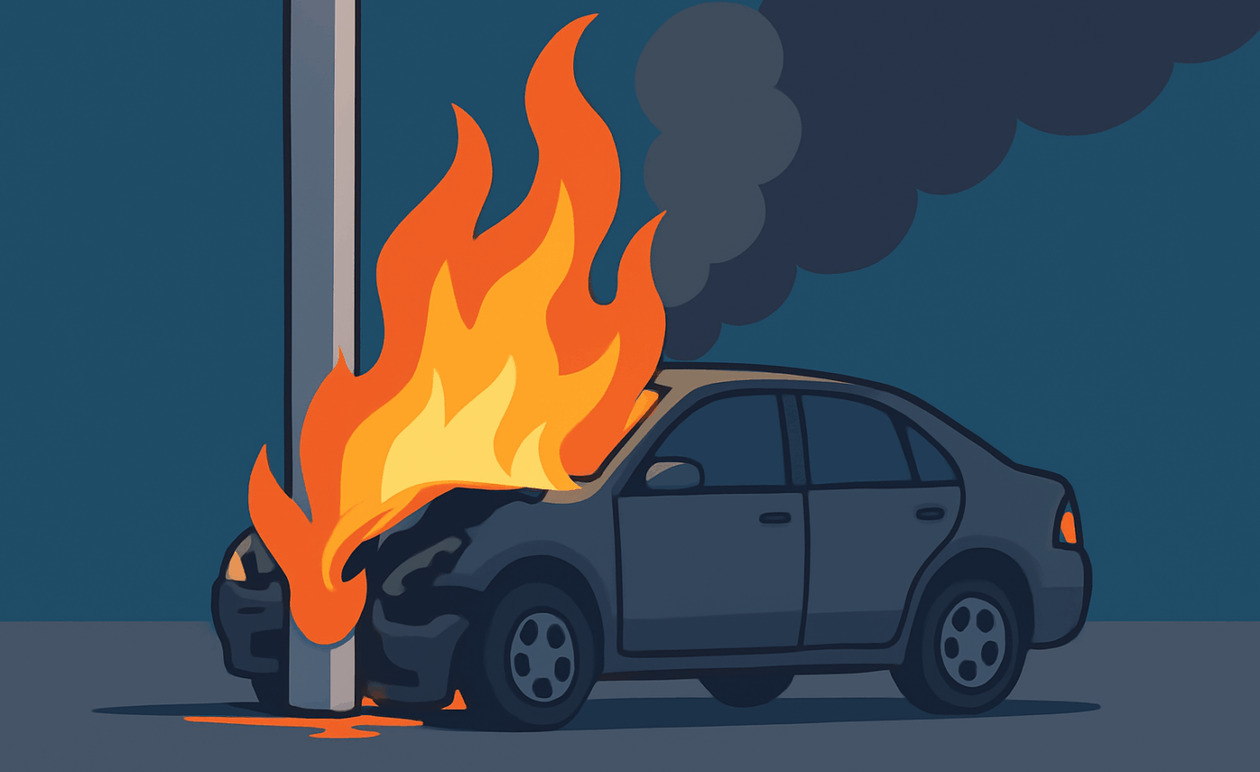 Θεσσαλονίκη: Αυτοκίνητο καρφώθηκε σε κολόνα και τυλίχθηκε στις φλόγες, οδηγός σώος