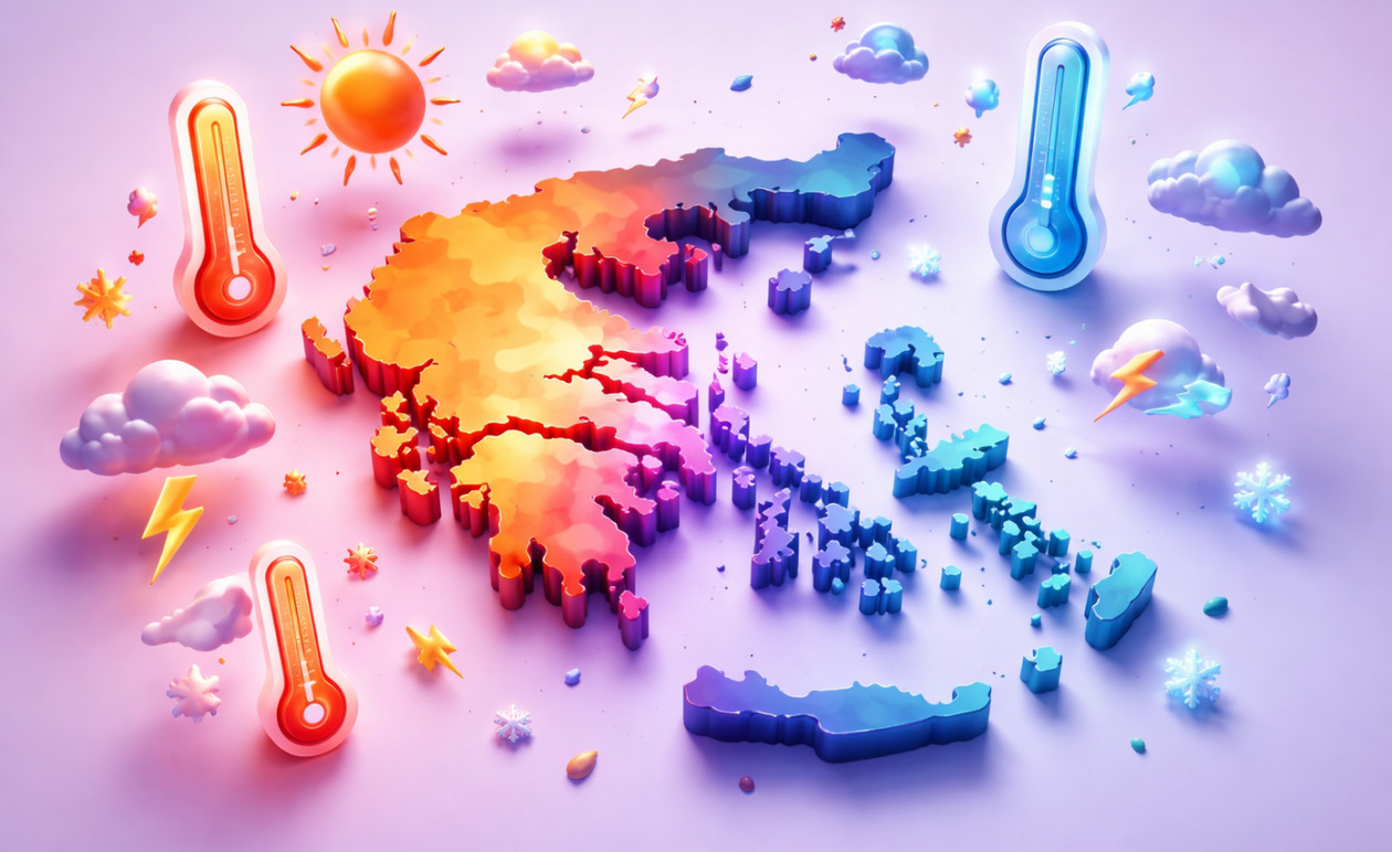 Meteo: Οι 5 πιο θερμές και οι 5 πιο ψυχρές περιοχές της Ελλάδας για το 2025