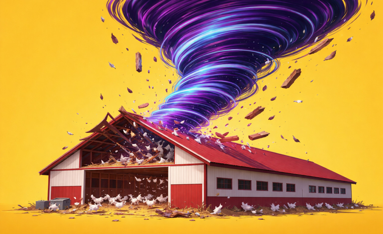 Ιωάννινα: Ανεμοστρόβιλος ισοπέδωσε πτηνοτροφική μονάδα στο Καλπάκι